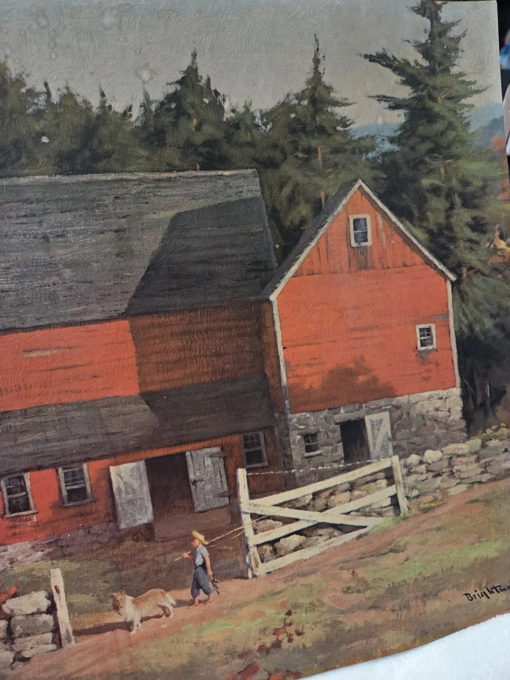 Lithograph Prints Red Barns, Red Barn Magazine, E Thomas, Brightwell